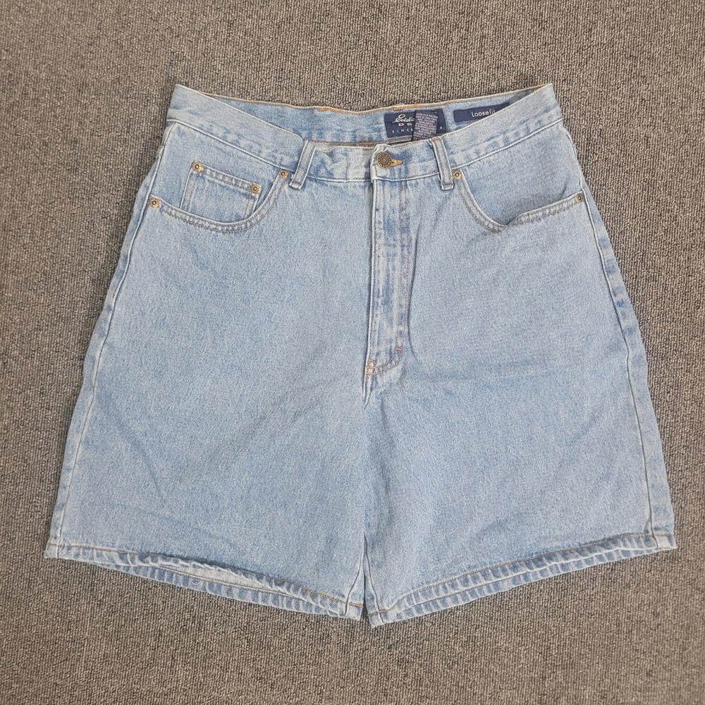 Eddie Bauer 16 Petite Denim Shorts Womens Light Wash High Rise Loose Fit Vintage